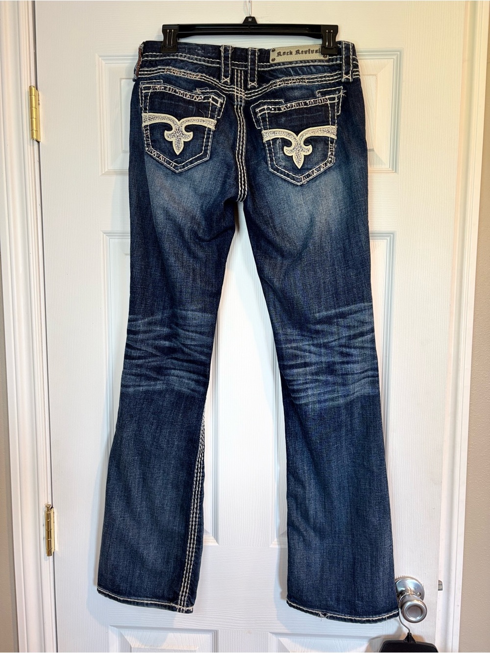 Rock Revival Dark Blue Flare Jeans with Embroidered Back Pockets